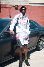 Family Takes Care of Family White Black Red windbreaker set full body