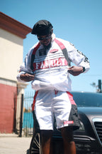 Family Takes Care of Family White Black Red windbreaker set front detail
