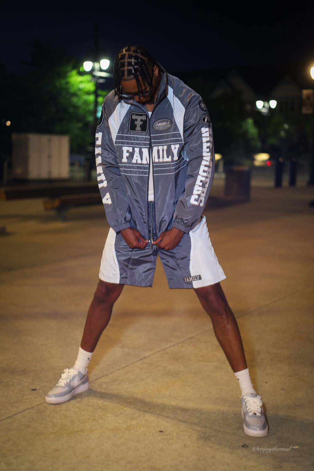 Family Windbreaker Set Grey White full outfit