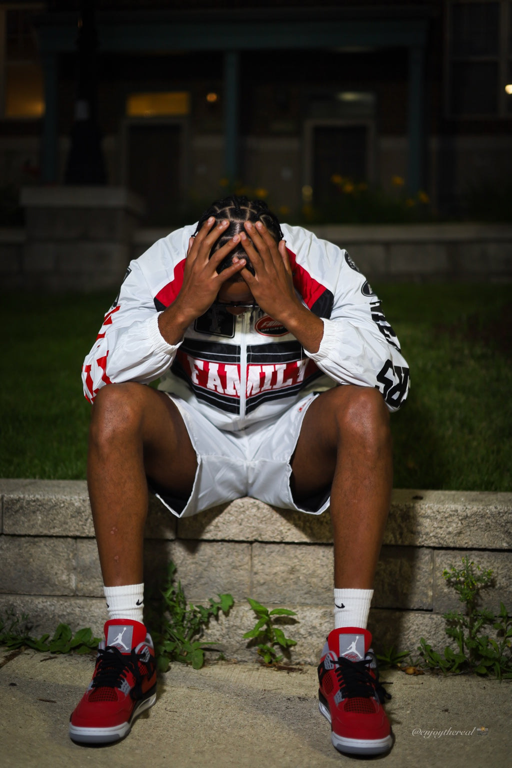 Family Windbreaker Set White Red Black seated look
