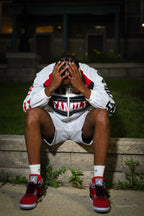 Family Windbreaker Set White Red Black seated look
