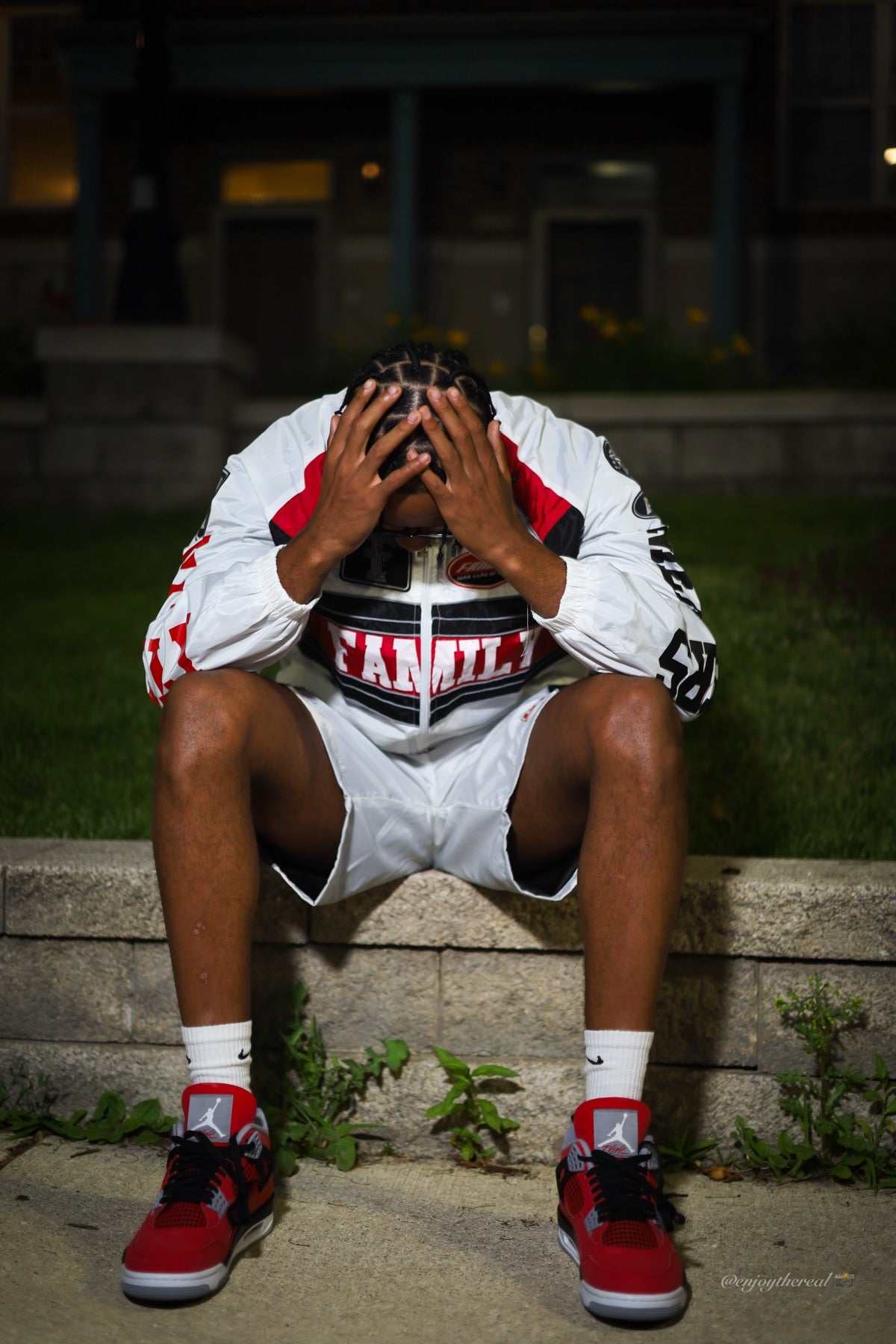 Family Windbreaker Set White Red Black seated look