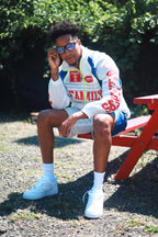 JC-26 Family Windbreaker Set Off White Blue seated look