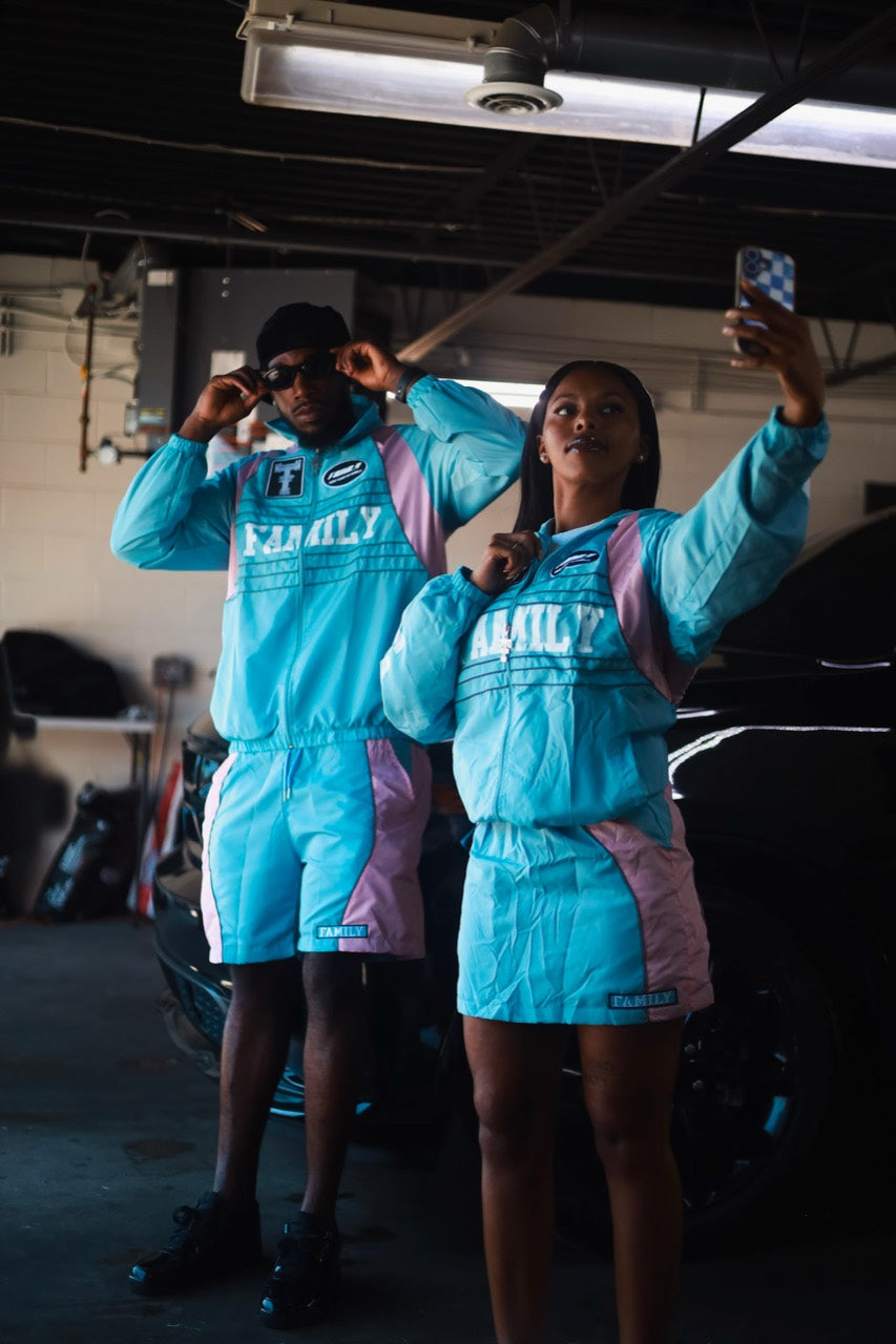 JC-26 Family Windbreaker Set Powder Blue Pink full look