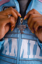 JC-26 Family Windbreaker Set Powder Blue Pink zipper detail
