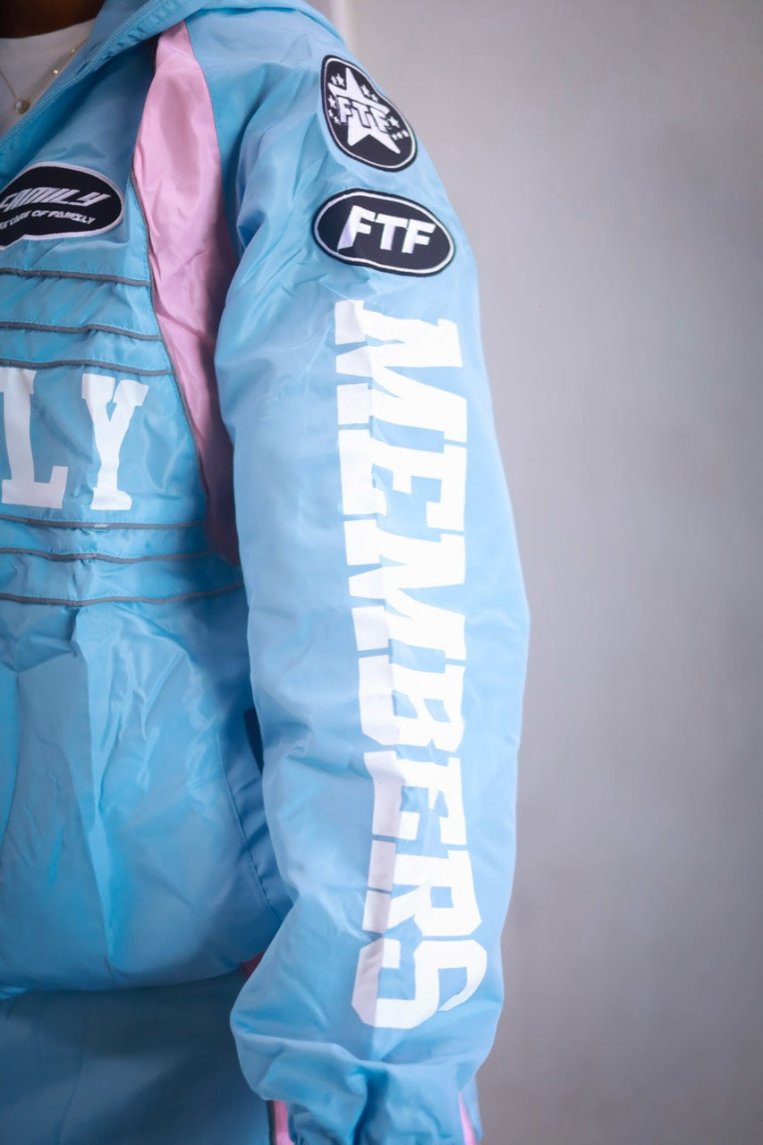 JC-26 Family Windbreaker Set Powder Blue Pink sleeve detail